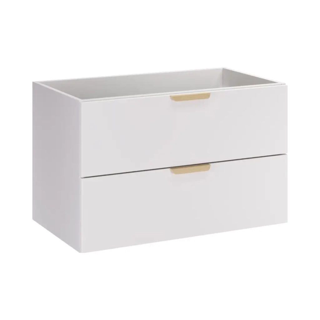 Set da bagno sospeso OSTER 120cm: mobile sottolavabo con cassetti bianchi e nicchie a vista + piano per lavabo