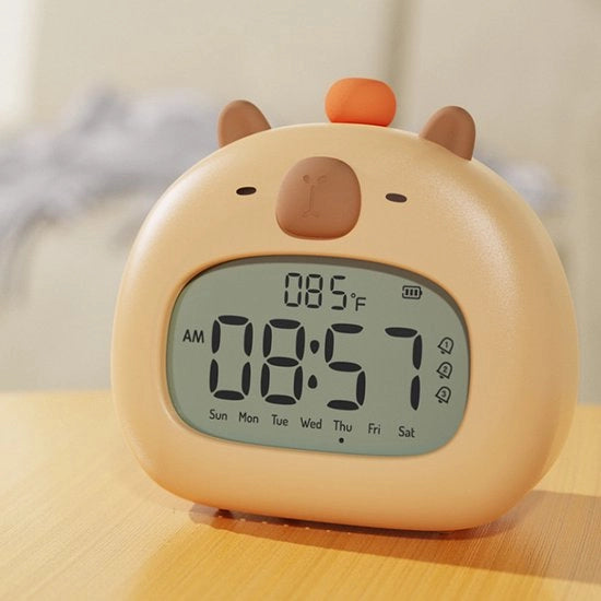 Alarme digitale per bambini - Lampada notturna per bambini - Trainer di sonno senza fili con funzione snooze - Alarme per bambini - Regolabile - Ricaricabile via USB-C - Disegno capybara - Unisex - Senza BPA - Alarme con lampada notturna