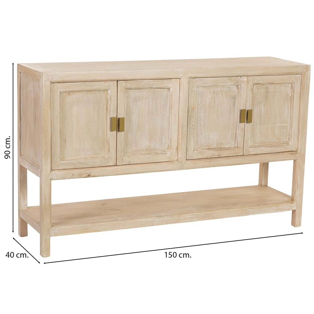Credenza in legno beige con 4 ante 150x40x90h cm
