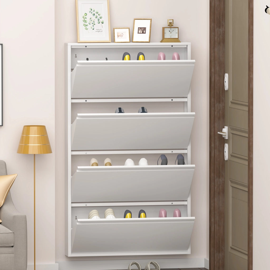 SCARPIERA A PARETE 89x45x13,5 cm Metallo Bianco con cassetti ribaltabili