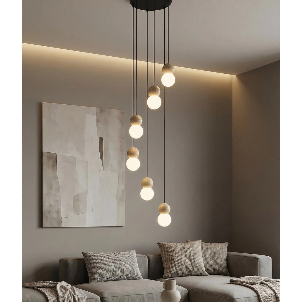 Lampada a sospensione LOOP in acciaio nero e legno naturale