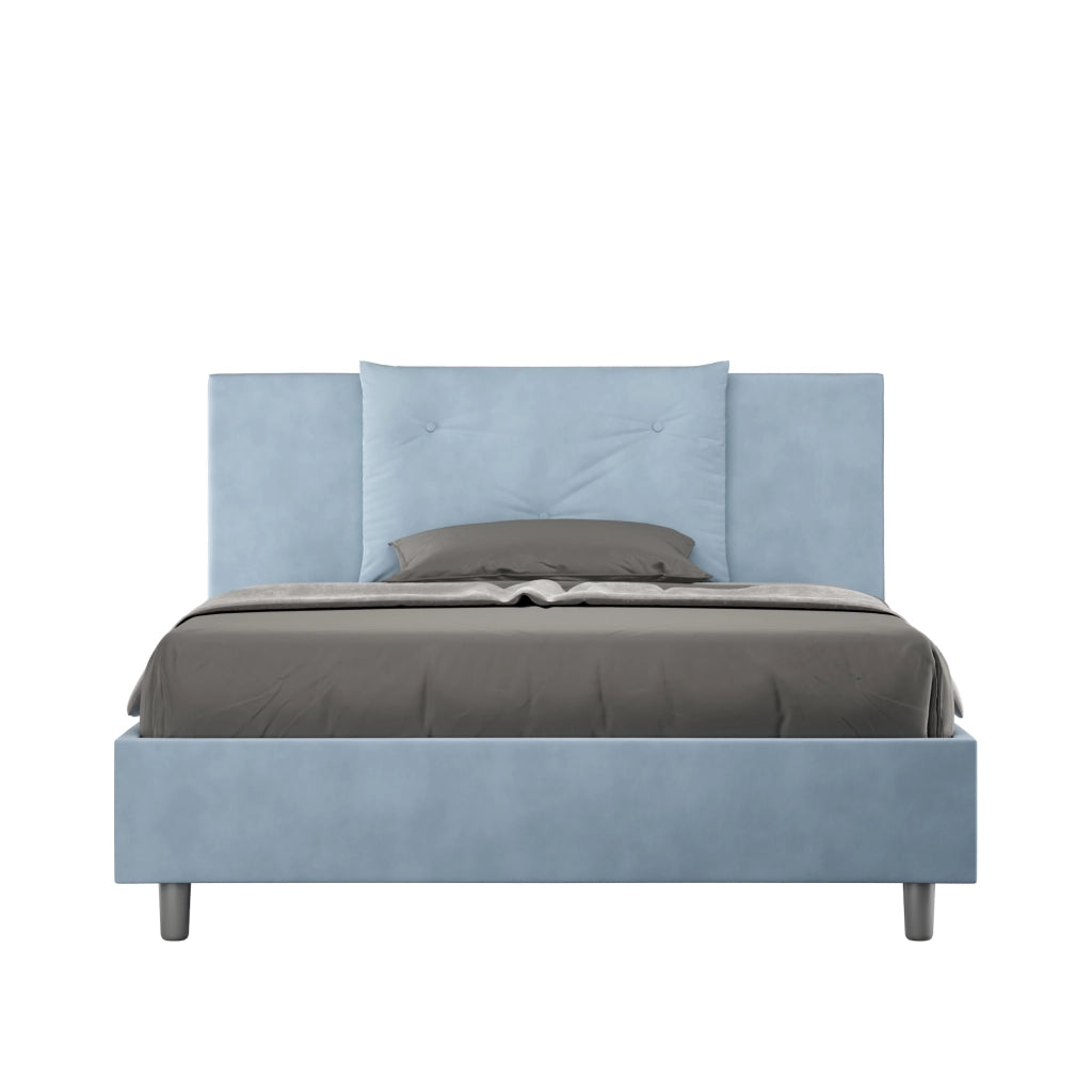 BS COM Letto queen size contenitore imbottito 150x190 microfibra azzurro