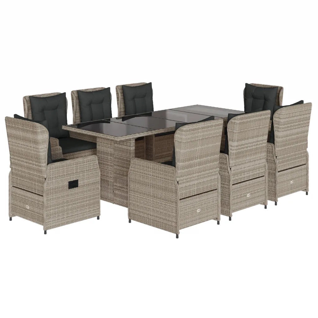 Set Pranzo da Giardino 9pz con Cuscini Grigio Chiaro Polyrattan 3262796