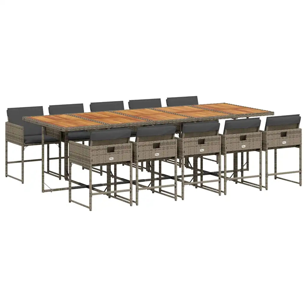Set da Pranzo da Giardino 11pz con Cuscini in Polyrattan Grigio 3211298