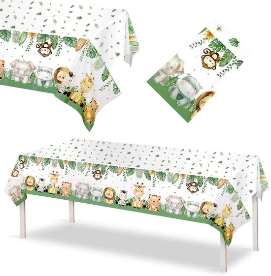 Tavolo da Pranzo Jungle/Safari - Rettilineo 108 x 180 cm - Tavolo da Pranzo con Animali - Tavolo da Pranzo per Feste - Lavabile - Sicuro e Comodo - Tavolo da Pranzo per Feste