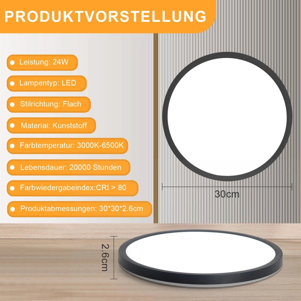 ZMH Lampada da soffitto plafoniera LED moderna rotonda nera 30cm per soggiorno corridoio