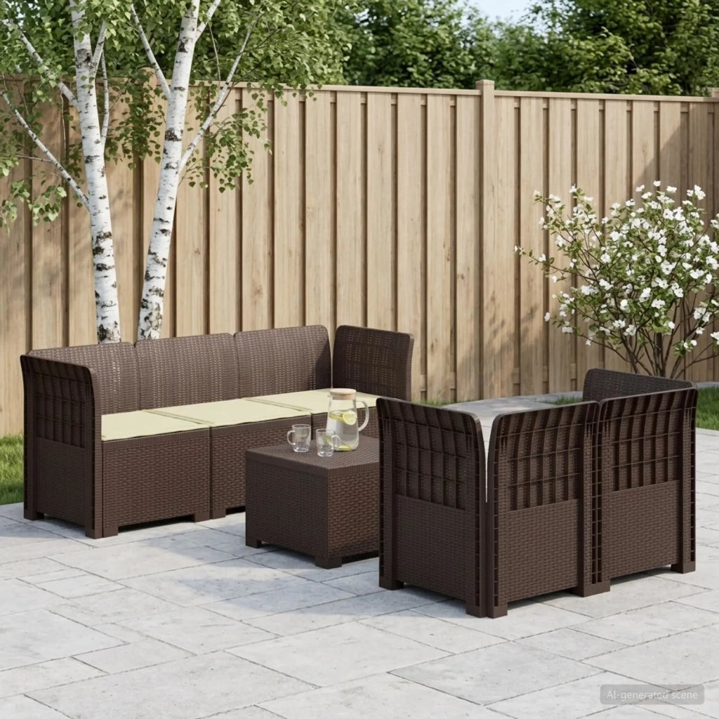 Divano da Giardino 5 Posti con Cuscini Stile Rattan PP Marrone 3443894