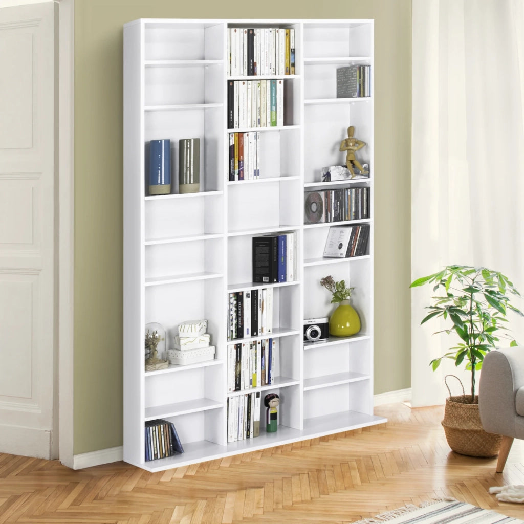 IDMarket - Scaffale libreria armadio porta CD con 30 scomparti con ripiani regolabili, legno bianco
