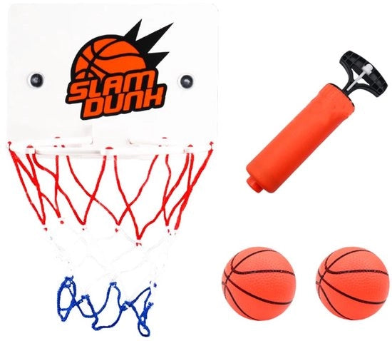Set di mini pallacanestro 4 pezzi - Anello pallacanestro indoor - Gioco interattivo - Adatto a bambini e adulti - Materiale plastico - Incluso pompa - Pallacanestro da ufficio