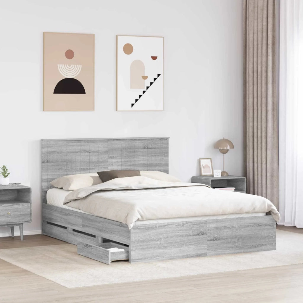 Struttura del letto con cassetto Grigio Sonoma 150 x 200 cm