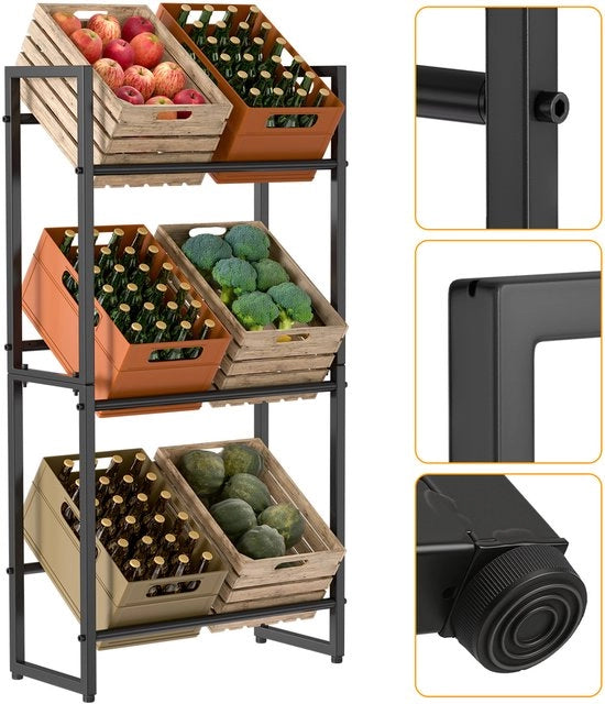 3x Carrello per 6 Bottiglie con Pedane Regolabili 71x32x140cm Nero