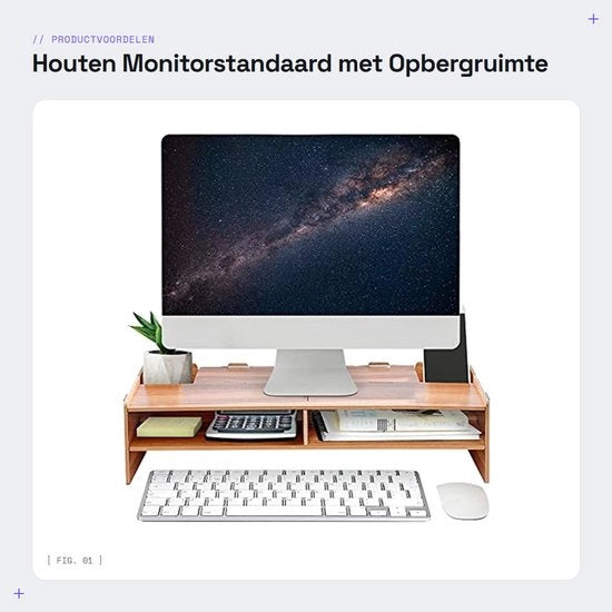 Monitor standaard ergonomico in legno - Monitor elevatore per schermo - Standa per laptop e tastiera - Elevatore per schermo con spazio di stoccaggio - Installazione facile - Elevatore per schermo ergonomico