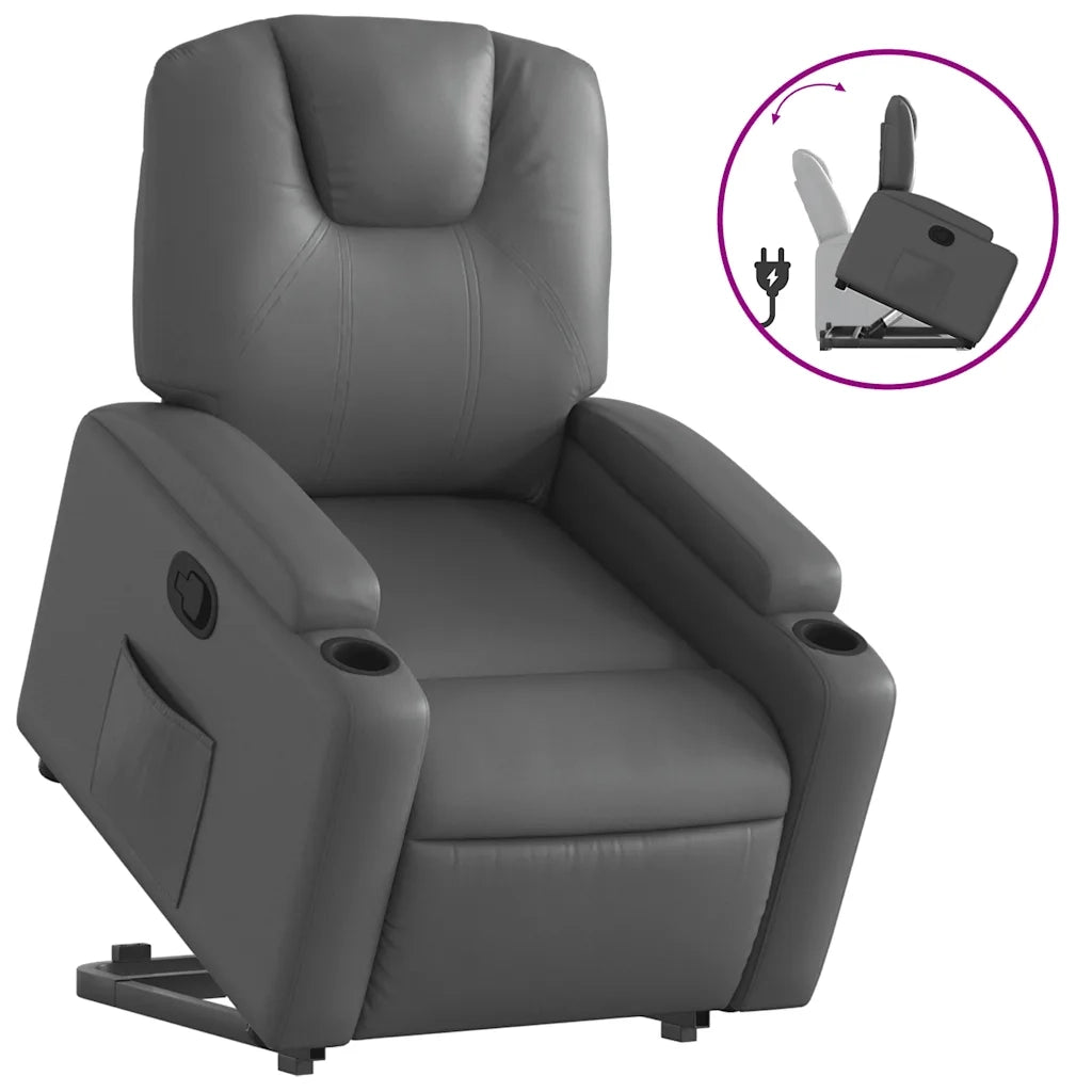 Poltrona | Sedia Relax Alzapersona Reclinabile Grigio in Similpelle