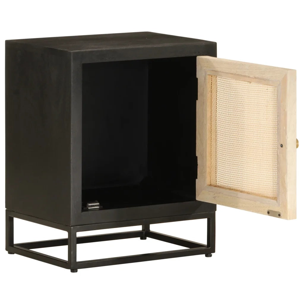 Comodino-Tavolino da notte Nero 40x30x50 cm in Legno Massello di Mango e Ferro 423947