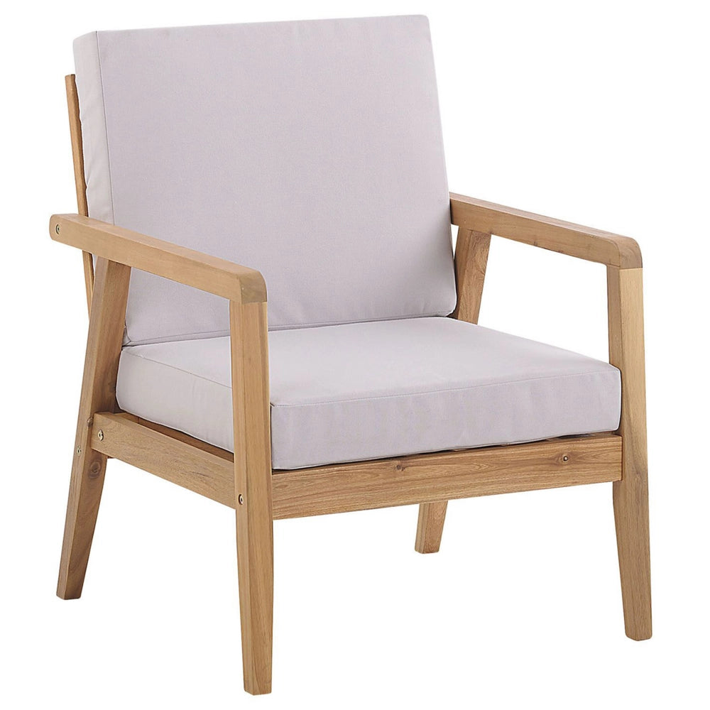 Set Conversazione da Giardino in Legno di Acacia Chiaro con Cuscini Taupe Divano con Poltrone e Tavolino