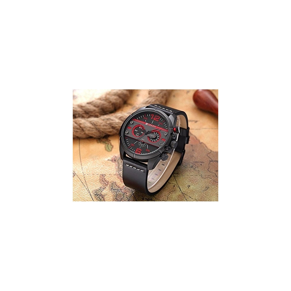 Trade Shop - Curren Uomo Sport Impermeabile Cinturino In Pelle Orologio Da Polso 8259 Nero -