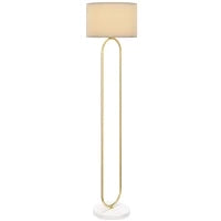 Lampada da Terra Moderna con Paralume in Tessuto, Doppio Tubo Metallico e Interruttore a Pedale, Oro