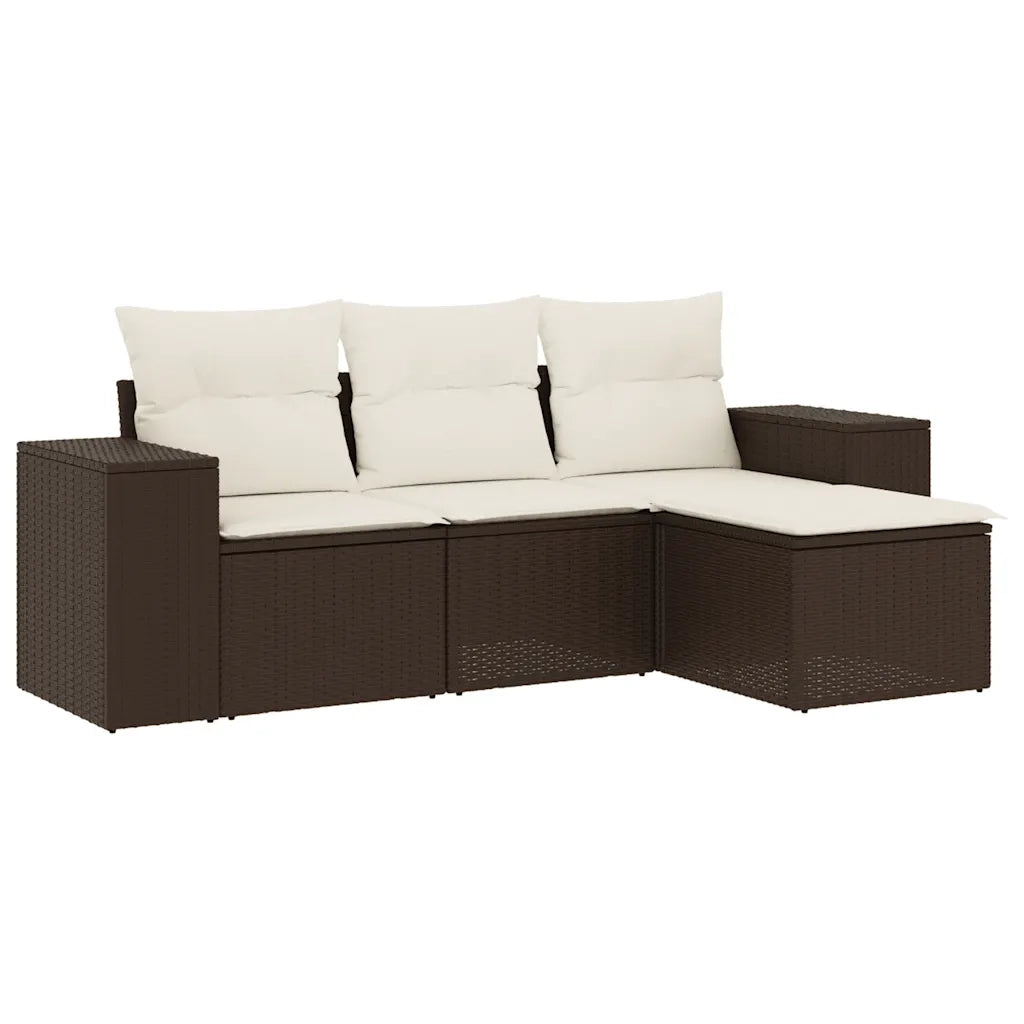 Set Divano da Giardino 4 pz | Set Salotto da Giardino con Cuscini Marrone in Polyrattan