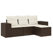 Set Divano da Giardino 4 pz | Set Salotto da Giardino con Cuscini Marrone in Polyrattan