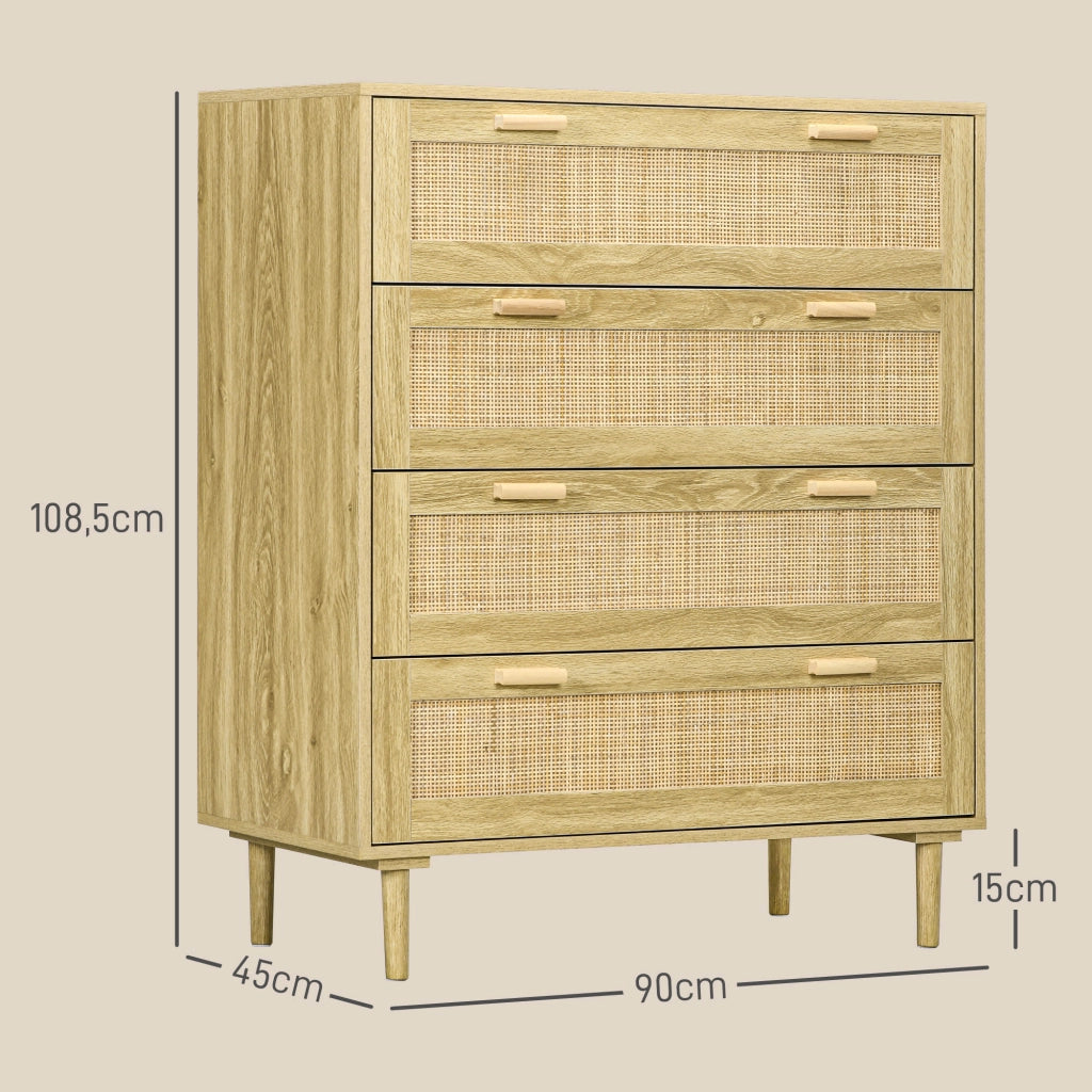 Cassettiera 4 Cassetti ¨C Zephmum ¨C 90x45x108,5 cm Legno Effetto Naturale