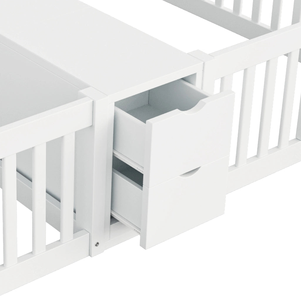 LETTO Doppio 90x200 cm in legno bianco con scaffale e 2 cassetti