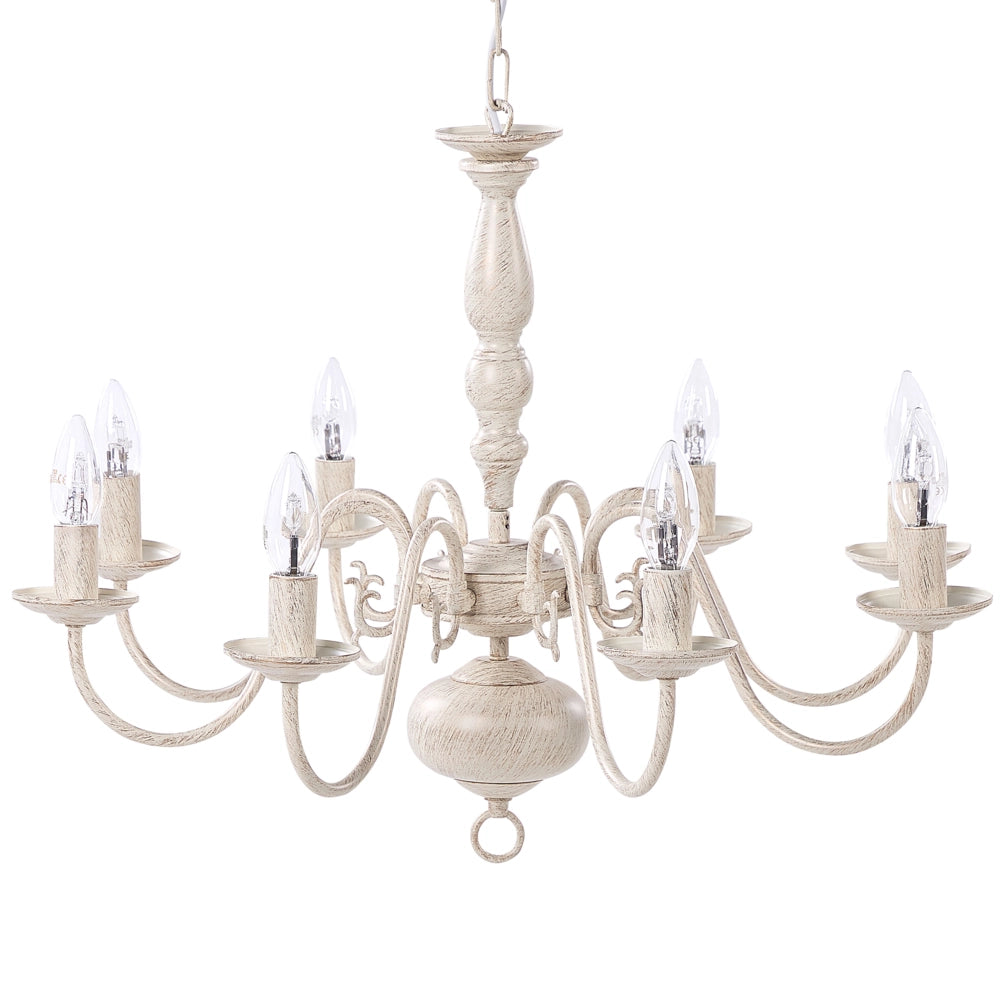 Lampada a Sospensione in Ferro Bianco e dorato 8 Luci Glam Vintage