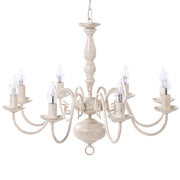 Lampada a Sospensione in Ferro Bianco e dorato 8 Luci Glam Vintage