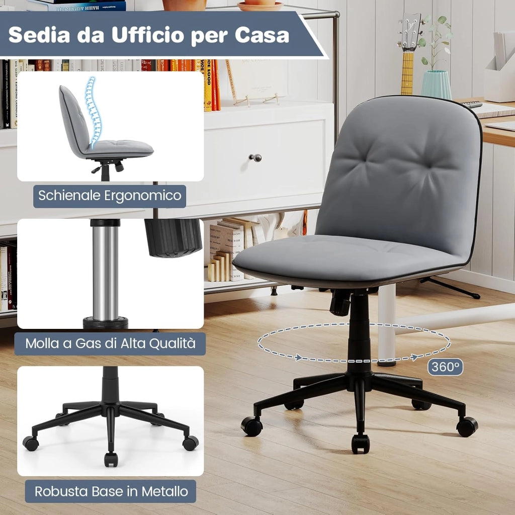 Sedia Scrivania Girevole a 360°, con Altezza Regolabile, Funzione Dondolo e Ruote Scorrevoli, Poltrona Ufficio Salvaspazio, Portata 112 kg (Grigio)