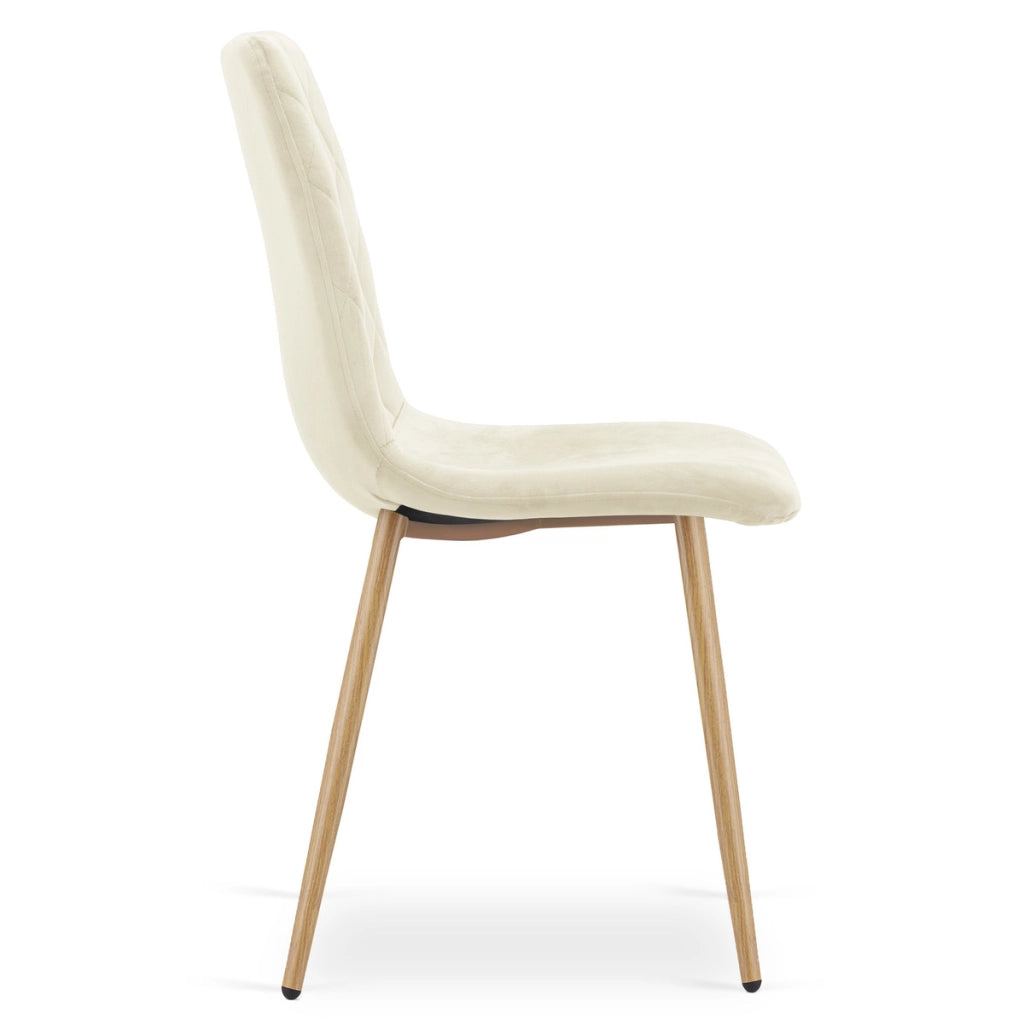 Set di 2 sedie Turin in velluto beige con gambe effetto legno