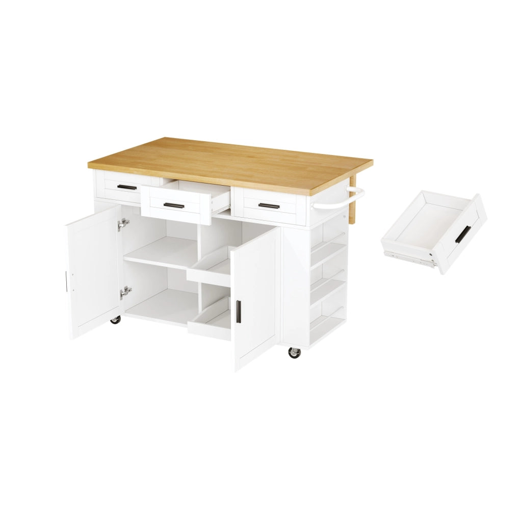 Isola da cucina con piano ribaltabile in MDF naturale e bianco