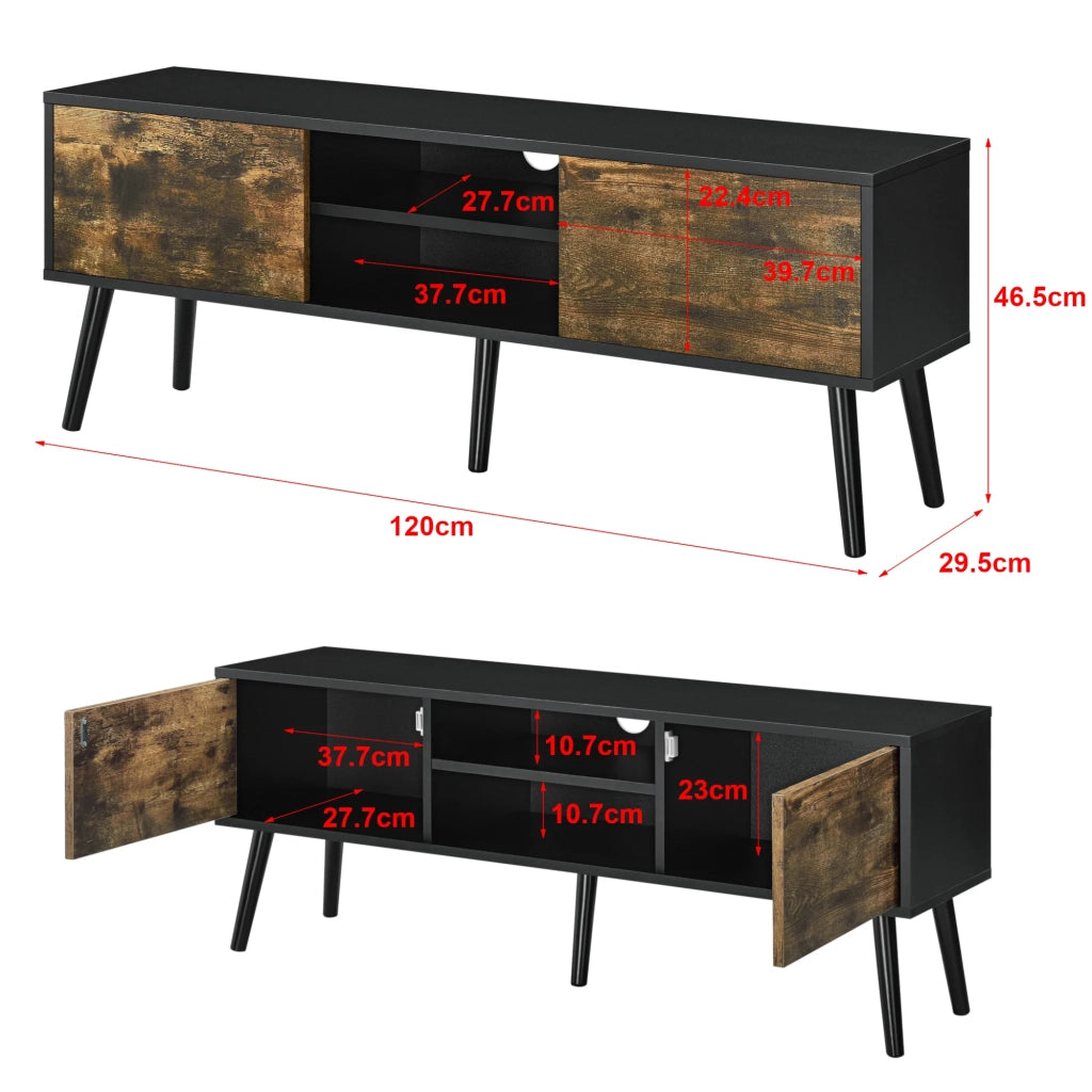 Mobile porta TV con supporto TV da 120 cm gambe in legno rivestimento in PVC nero finitura legno scuro 03_0005865