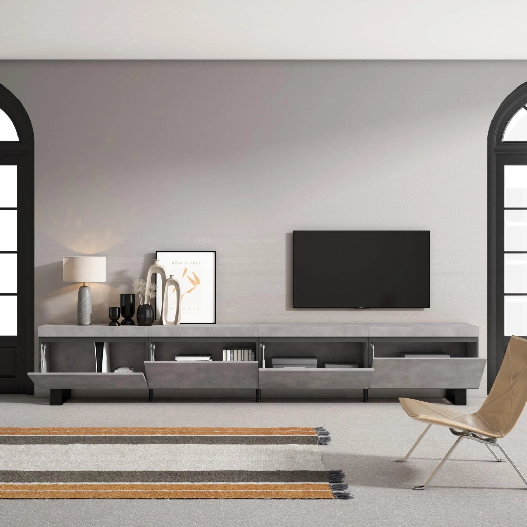 Mobile TV Soggiorno, 320x35x57cm, TV di grande formato, Design industriale, grigio cemento RF3627