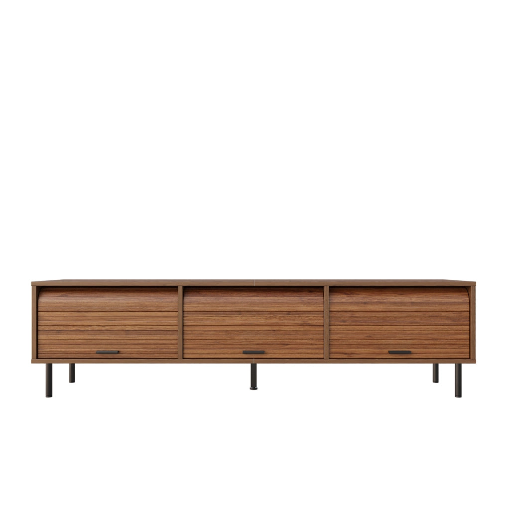 Mobile TV con 3 porte scorrevoli verso l'alto e 5 piedi in metallo; per soggiorno; 180 × 40 × 55 cm; noce