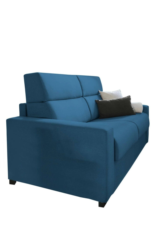 Ozegna, Divano Fisso 3 Posti Sfoderabile Made in Italy, 220x95 cm blu
