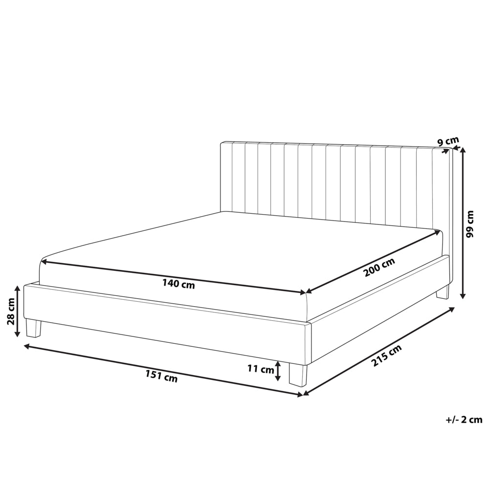 Letto Rivestimento in tessuto grigio chiaro Dimensioni matrimoniali 140 x 200 cm con testiera a doghe