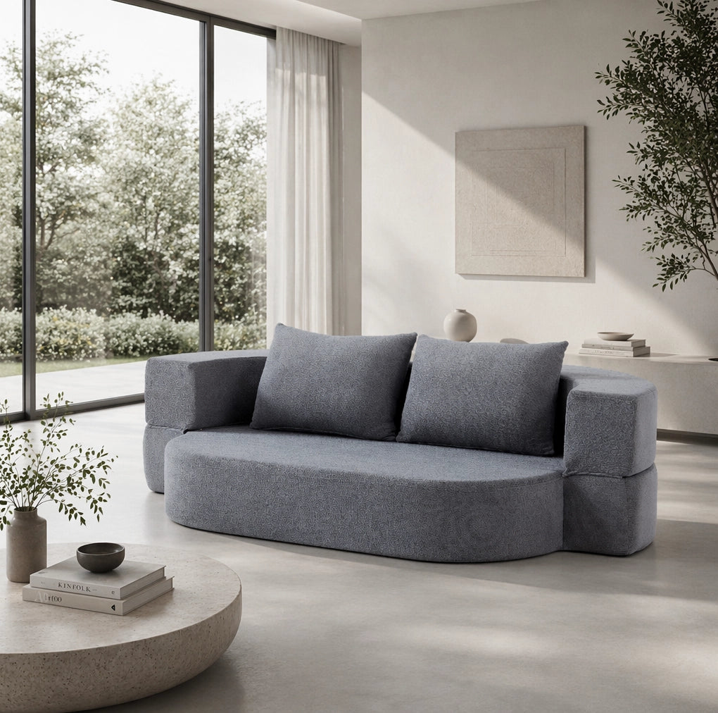 Divano letto pieghevole 3 in 1 in flanella grigio chiaro; con coperta