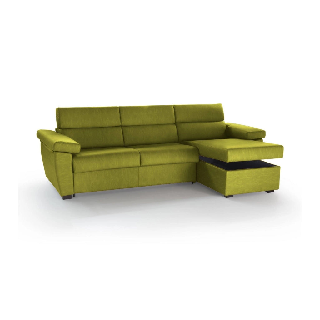 Ceto, Divano Fisso con Penisola Sfoderabile Made in Italy, 285x160 cm Verde