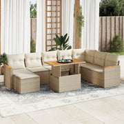 Set Divano da Giardino 9 pz con Cuscini Beige Polyrattan Acacia 3327523