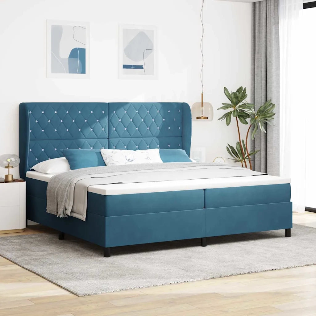 Letto a molle con materasso Blu Scuro 200 x 200 cm Velluto 3340896