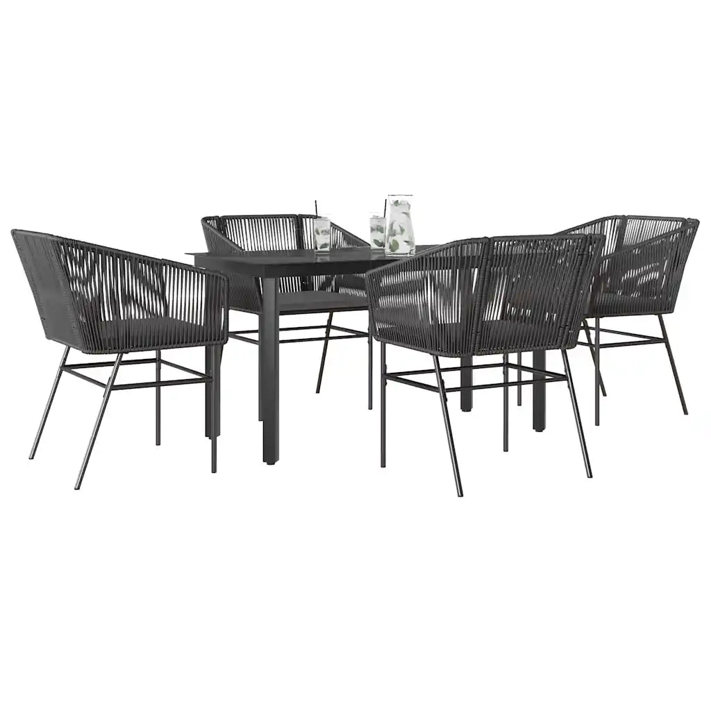 Set da Pranzo da Giardino con Cuscini 5 pz Polyrattan Vetro