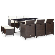 Set da Pranzo da Giardino 11 pz con Cuscini Polyrattan Marrone cod mxl 38881