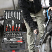 Carrello pieghevole con cassetti per utensili e chiusura sicura in plastica nera per casa garage e fai da te
