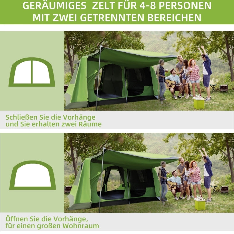 Campeggio Tenda Dome Tenda Famiglia per 4-8 persone con 2 cabine da letto; L405 x W305 x H225cm; ideale per avventure all'aperto