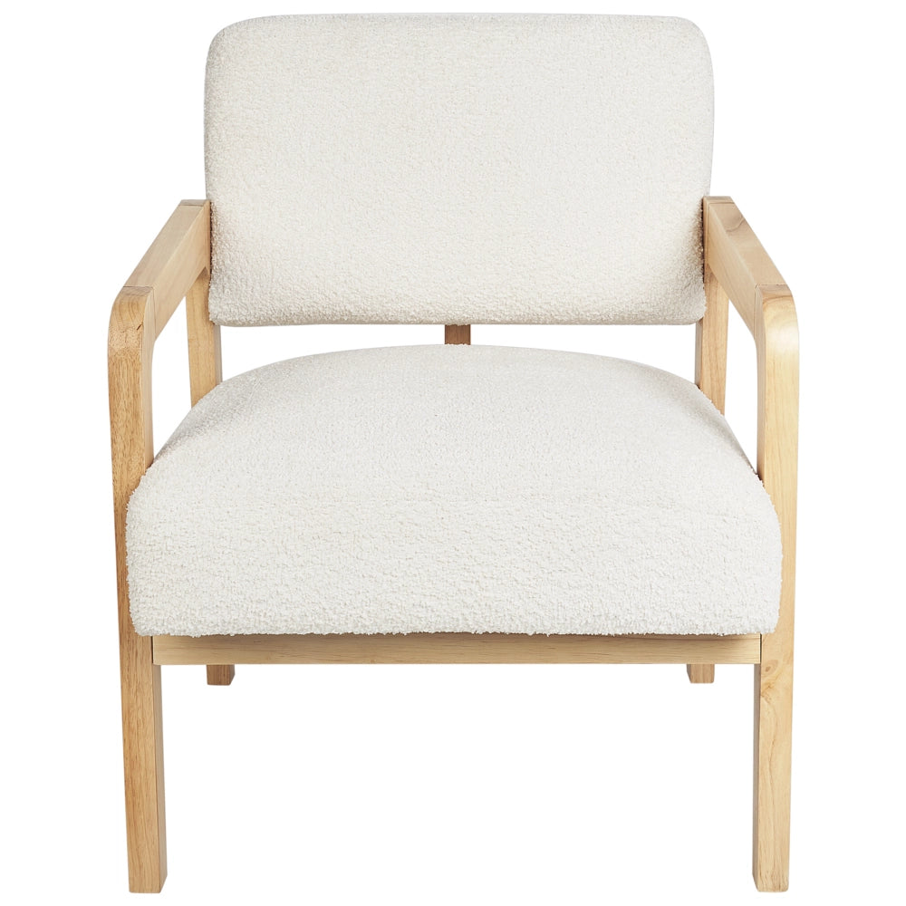 Poltrona Tessuto Boucle Bianco Morbido Nubby Struttura in legno chiaro Stile Arte Decor Retrò