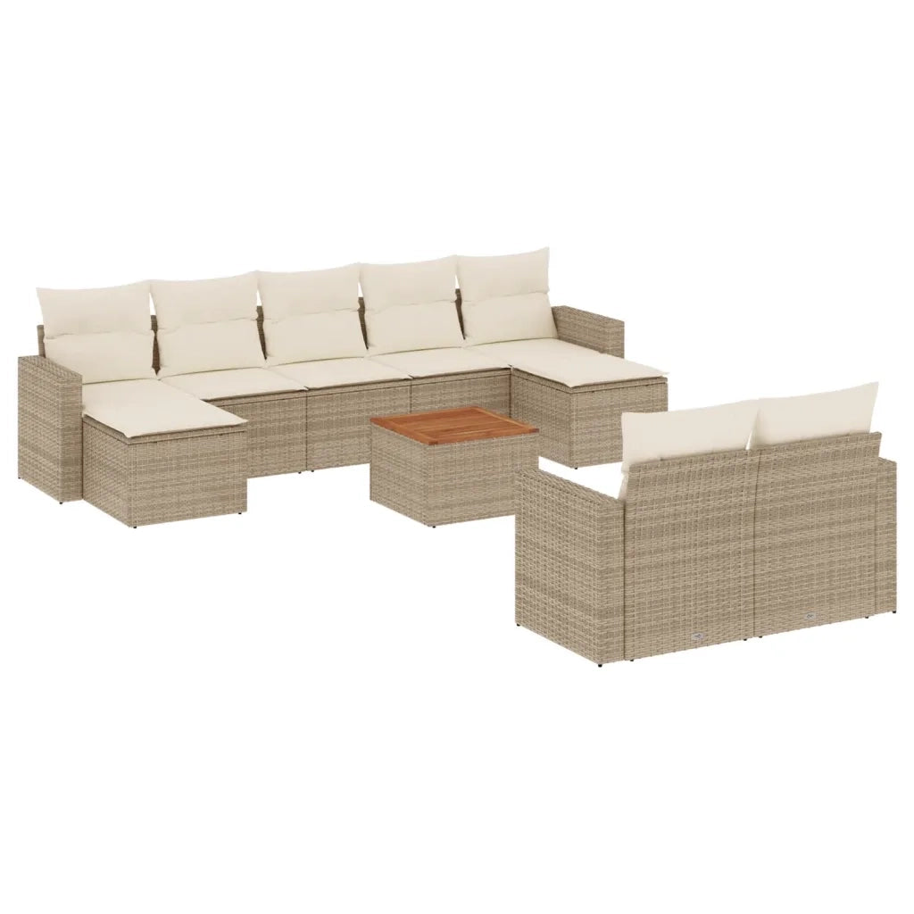 Set Divano da Giardino 10 pz con Cuscini Beige in Polyrattan 3256667