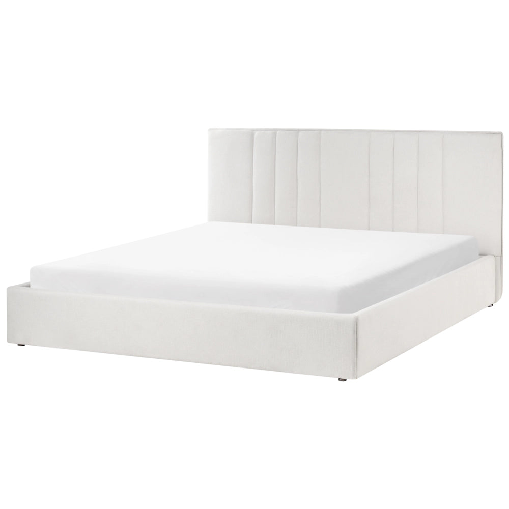 Letto matrimoniale imbottito in tessuto beige chiaro 180 x 200 cm camera da letto