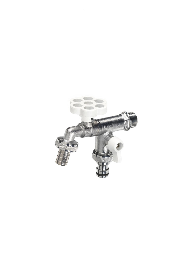 Rubinetto doppio con manopola a fiore Belfer Ø 30 mm Colore: Bianco