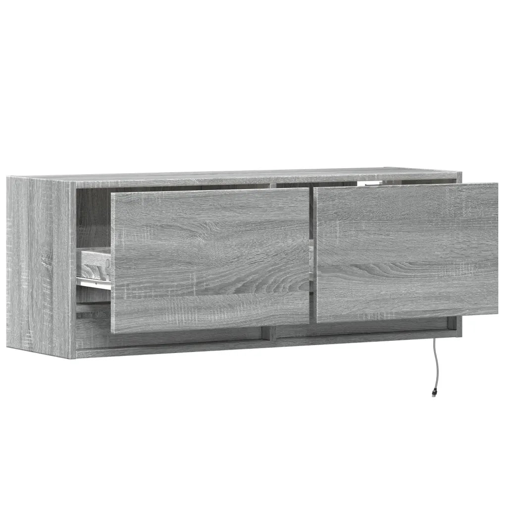 Mobile TV a Parete con Luci LED Grigio Sonoma 100x31x35 cm