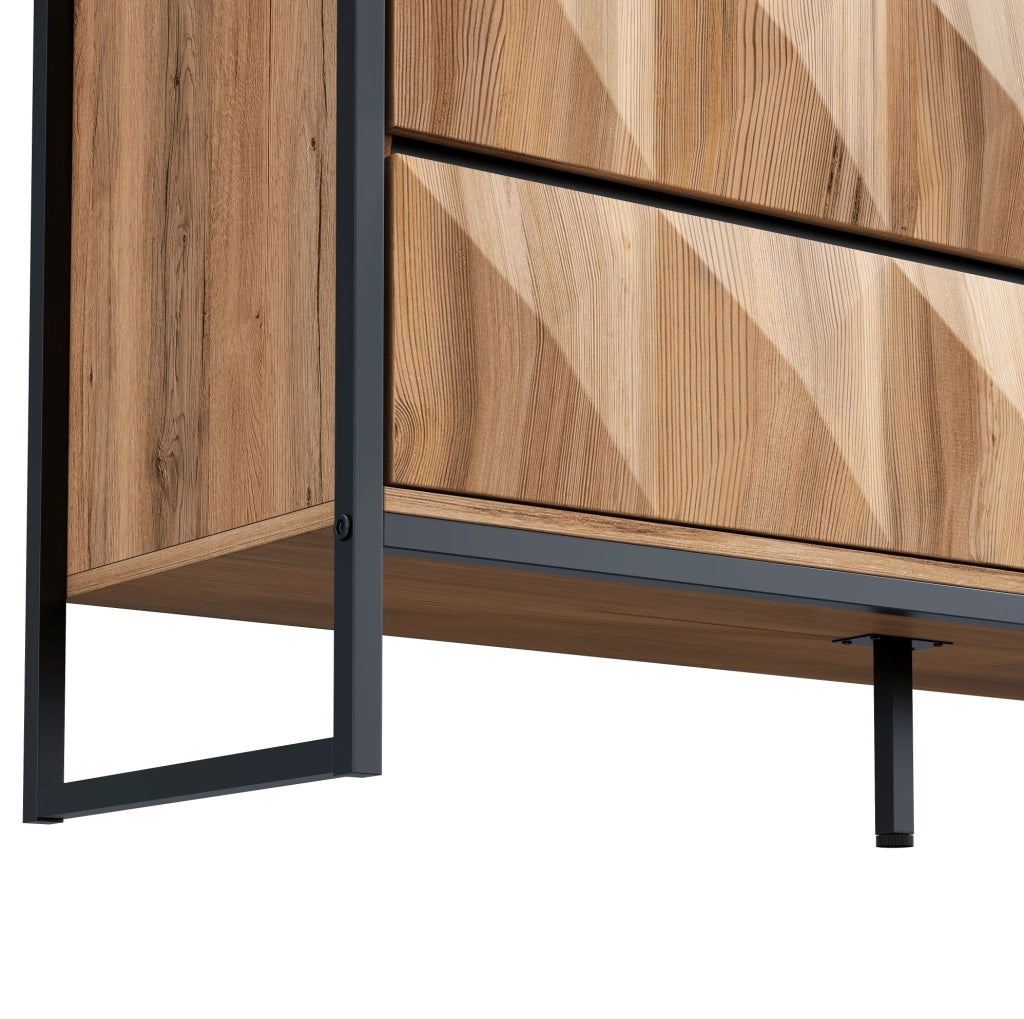 Credenza con 6 cassetti; 120 x 40 x 80 cm; pannello truciolare; nero e naturale