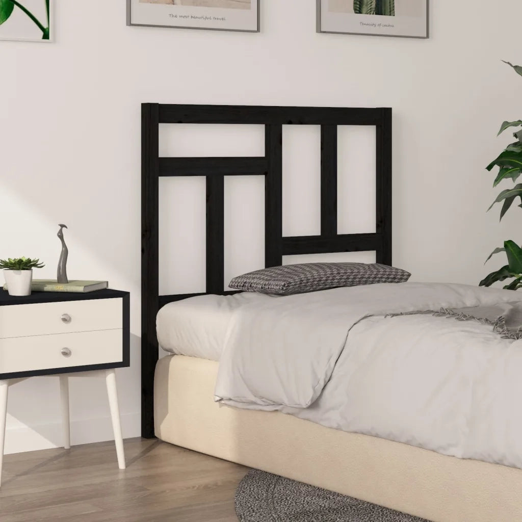 Testiera per Letto Nera 95,5x4x100 cm in Legno Massello di Pino 818954
